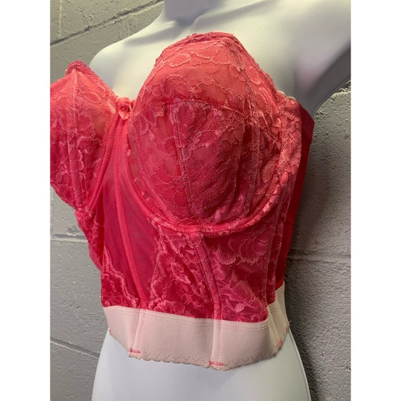 Vintage Hand Dyed Hot Pink Fuschia Lace Corset Style Strapless Bra Goddess 38DD - Picture 1 of 9